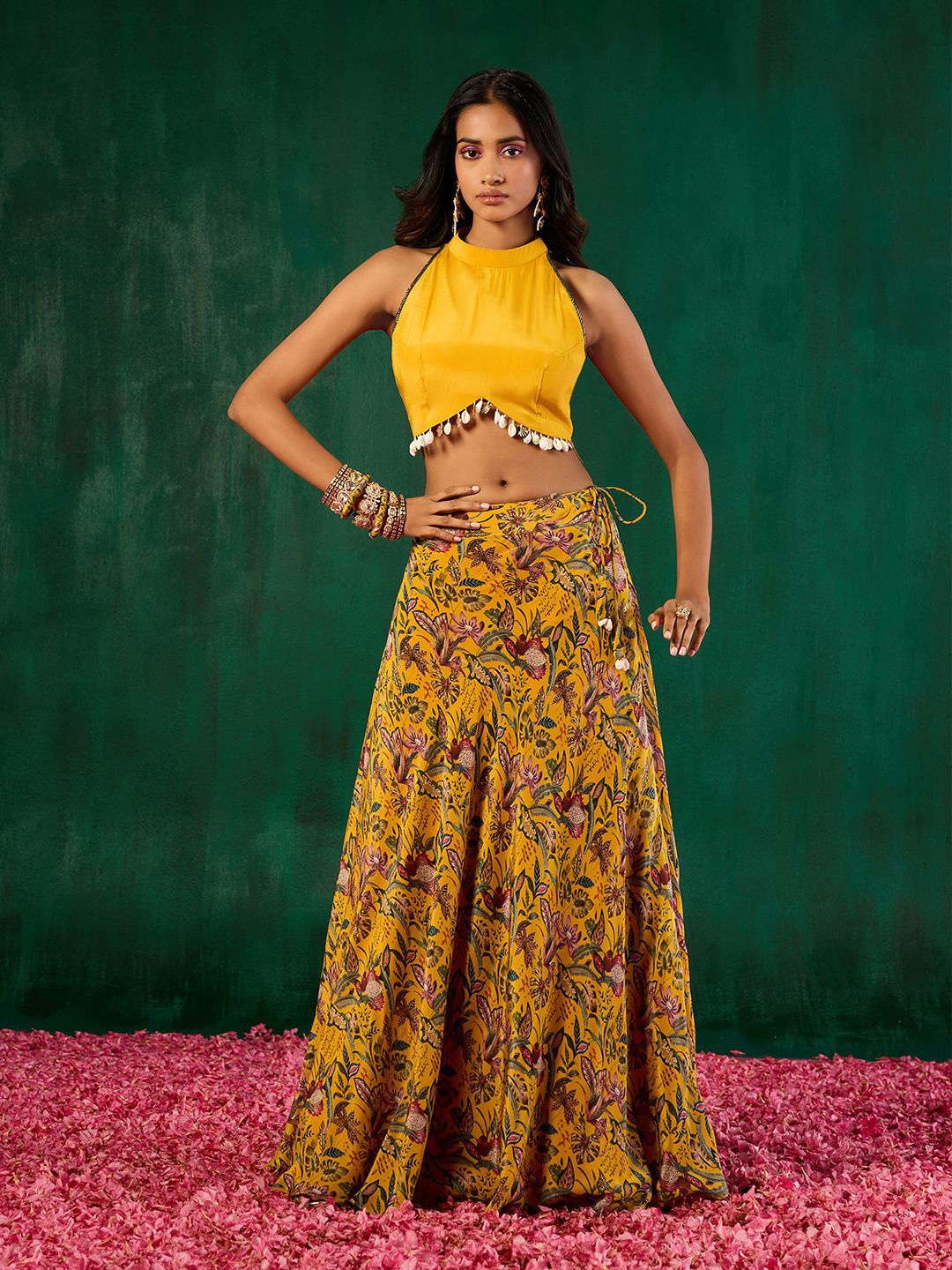 

Gajra Gang Embellished Ready to Wear Lehenga &, Yellow