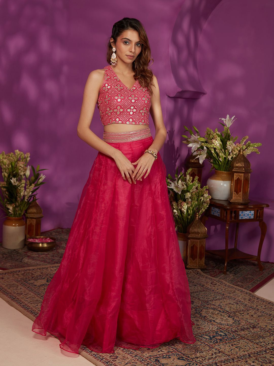 

Gajra Gang Embroidered Ready to Wear Lehenga & Blouse With Dupatta, Pink