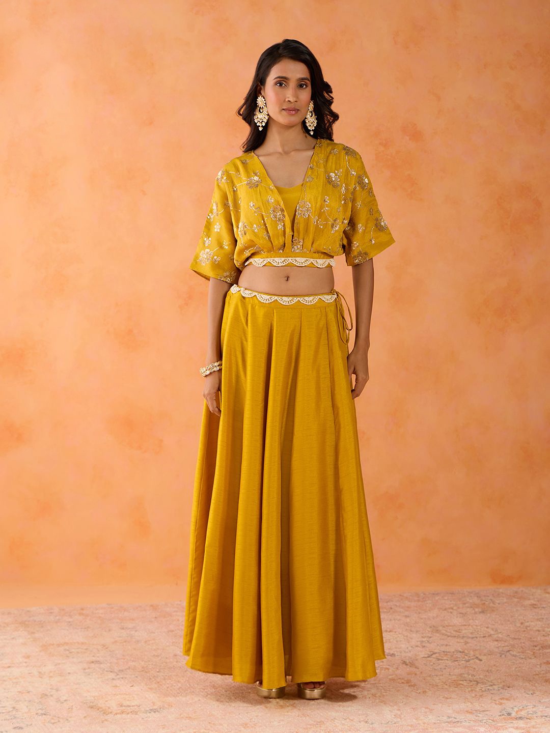 

Gajra Gang Floral Embroidered Ready to Wear Lehenga & Blouse, Yellow