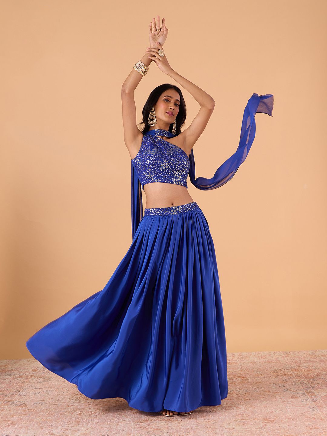 

Gajra Gang Embroidered Sequinned Ready to Wear Lehenga & Blouse With Dupatta, Blue