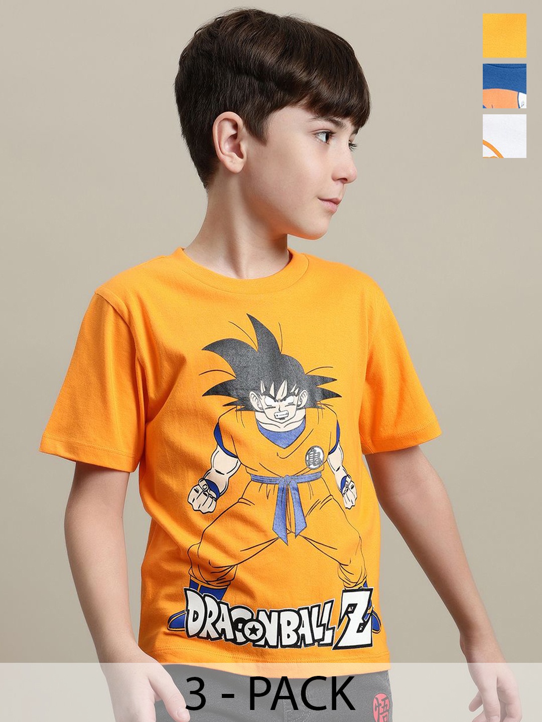 

Kids Ville Boys Pack Of 3 Dragon Ball Z Printed Pure Cotton Tshirts, Blue