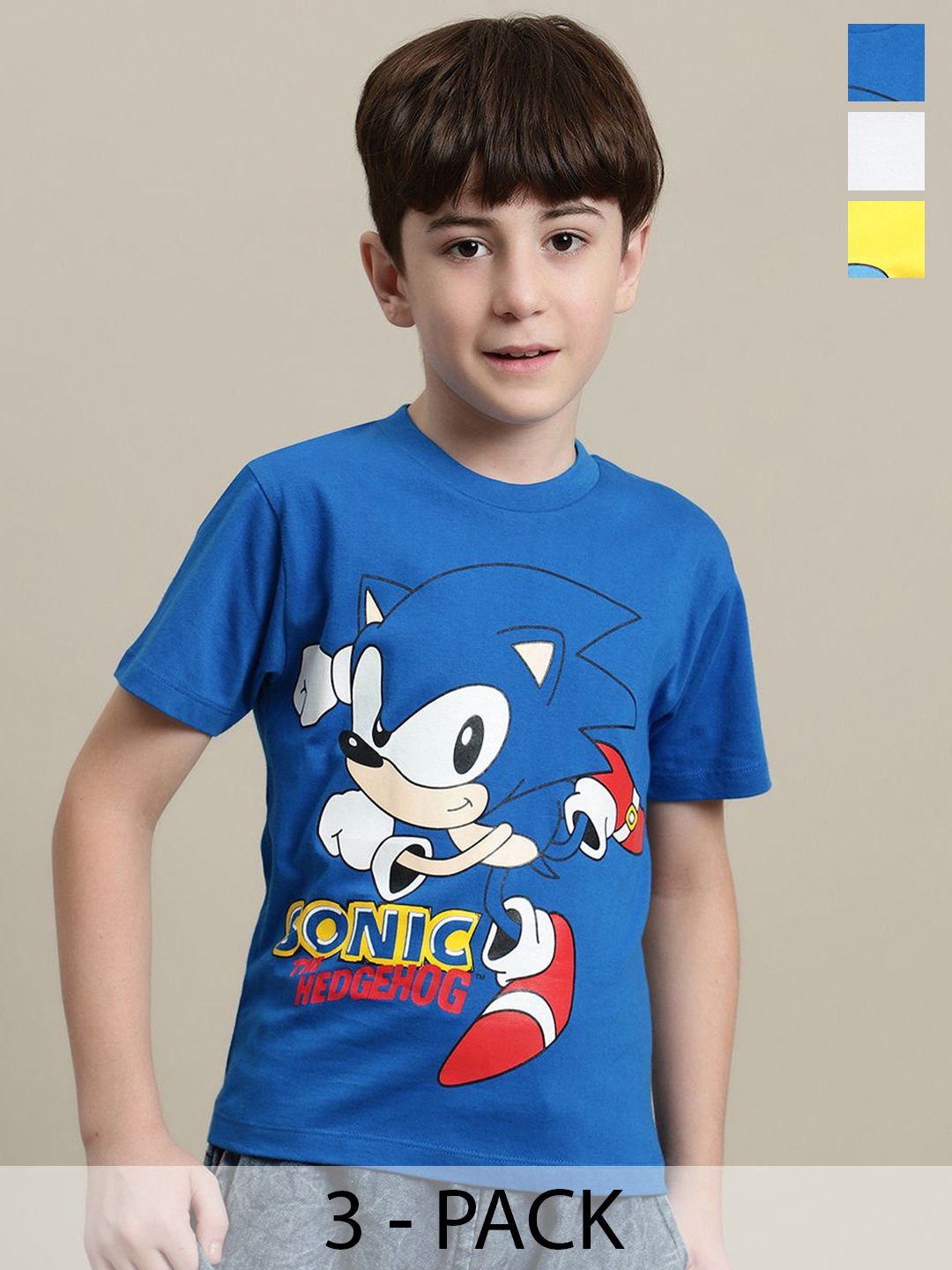 

Kids Ville Boys Pack Of 3 Sonic Printed T-Shirts, Yellow