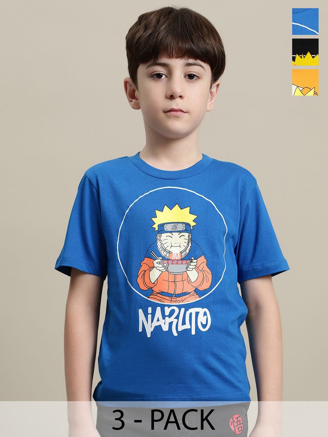 

Kids Ville Boys Pack Of 3 Naruto Printed Pure Cotton Tshirts, Orange