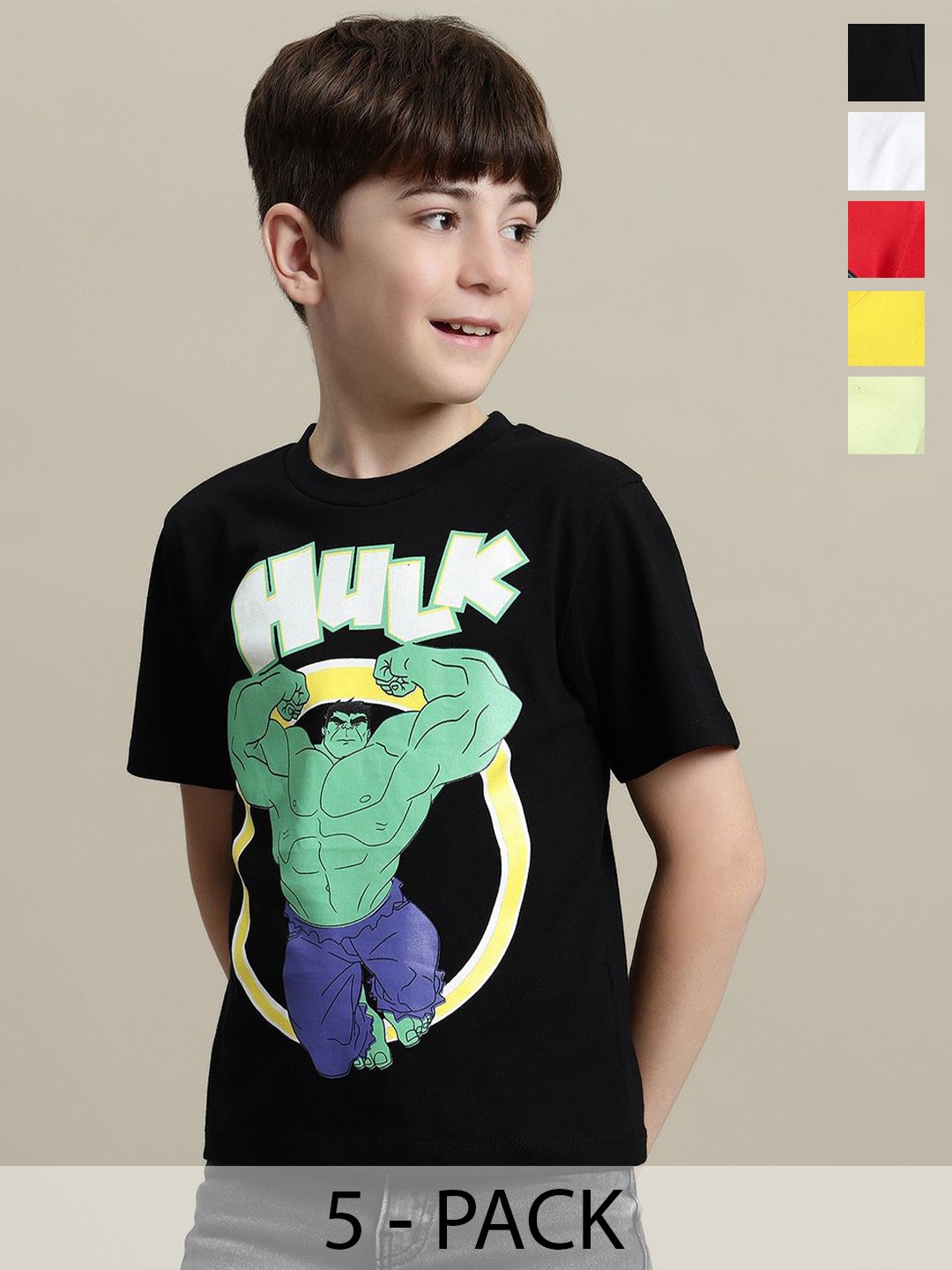 

Kids Ville Boys Pack Of 5 DC Comics Printed Pure Cotton T-shirt, Black