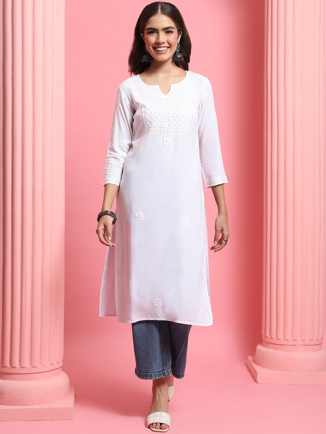 

House of Chikankari Chikankari Woven Kurta, White