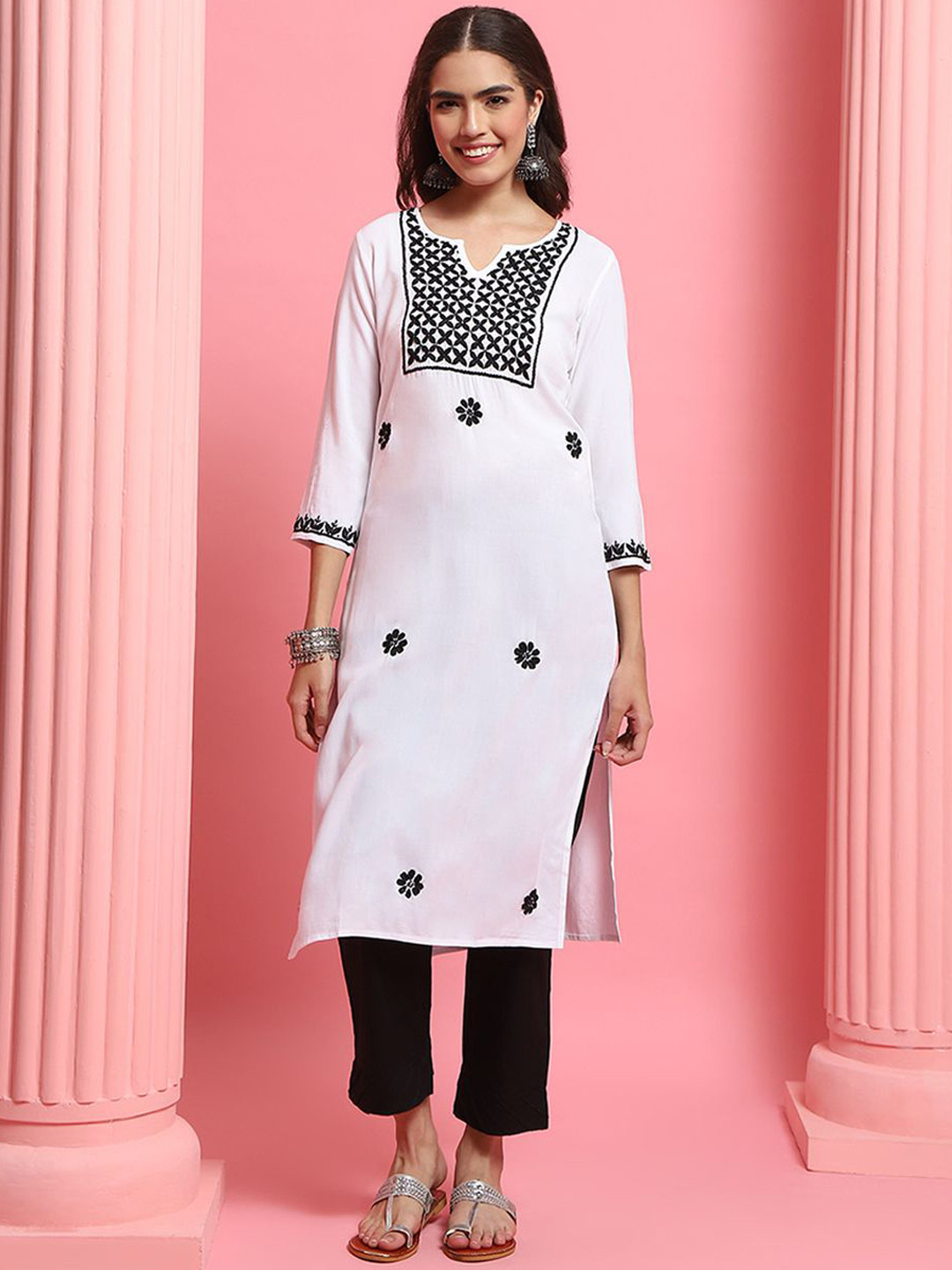 

House of Chikankari Chikankari Printed Kurta, White