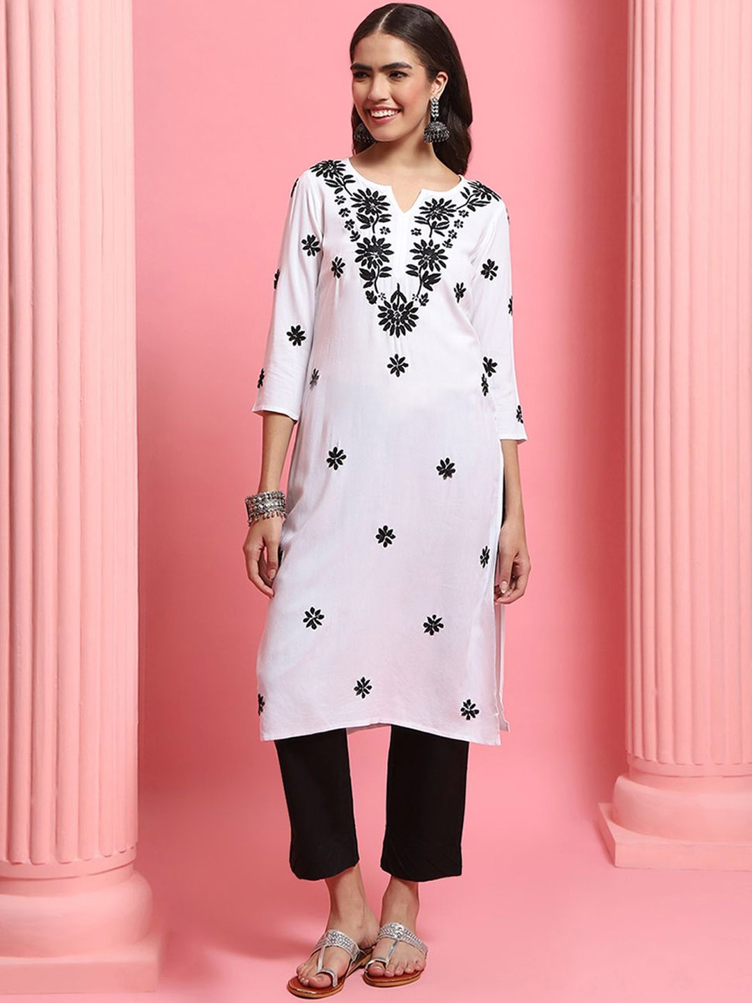 

House of Chikankari Chikankari Woven Kurta, White