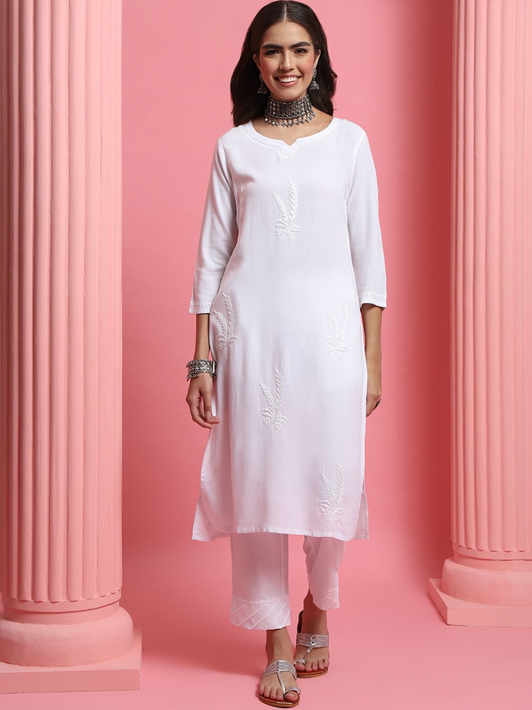

House of Chikankari Chikankari Printed Kurta, White