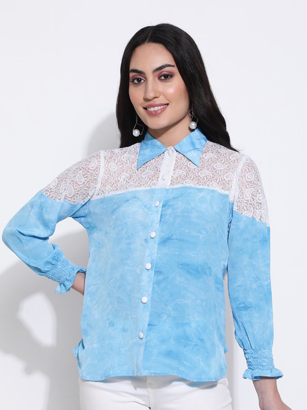 

VIRAGO Victorian Crepe Shirt Style Top, Blue