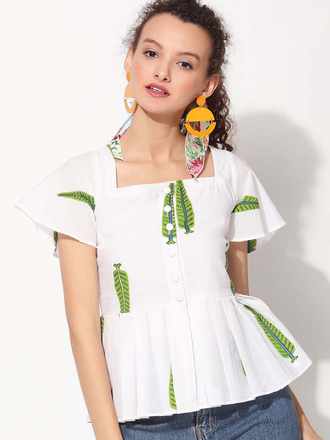 

VIRAGO Cotton Peplum Top, White