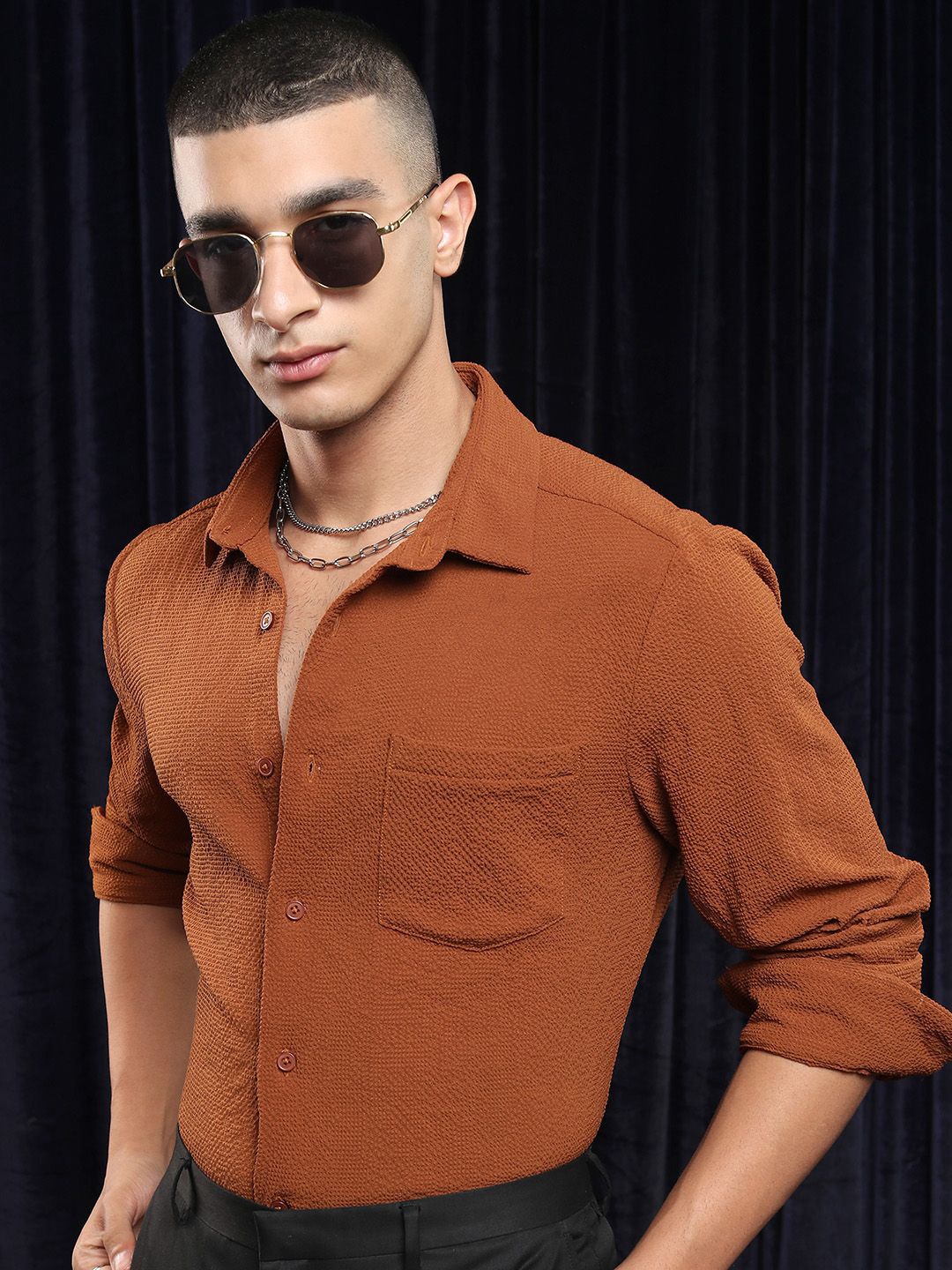 

KETCH Men Textured Casual Shirt, Brown