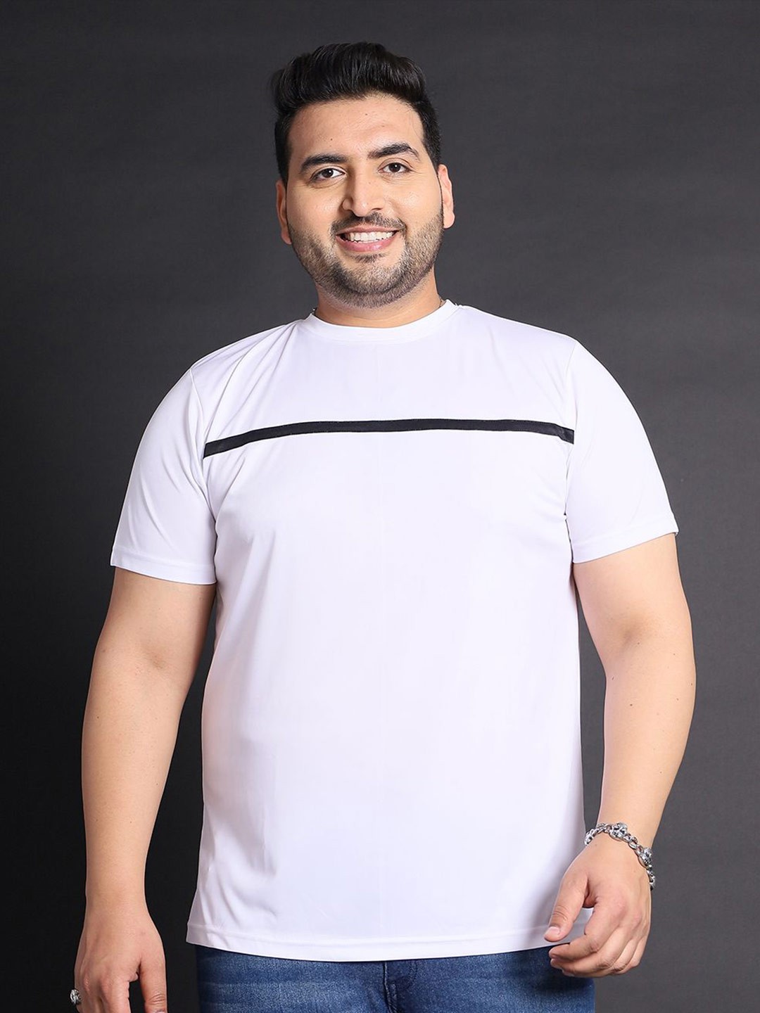 

bigbanana Men Solid Round Neck Bio Finish Plus Size T-shirt, White