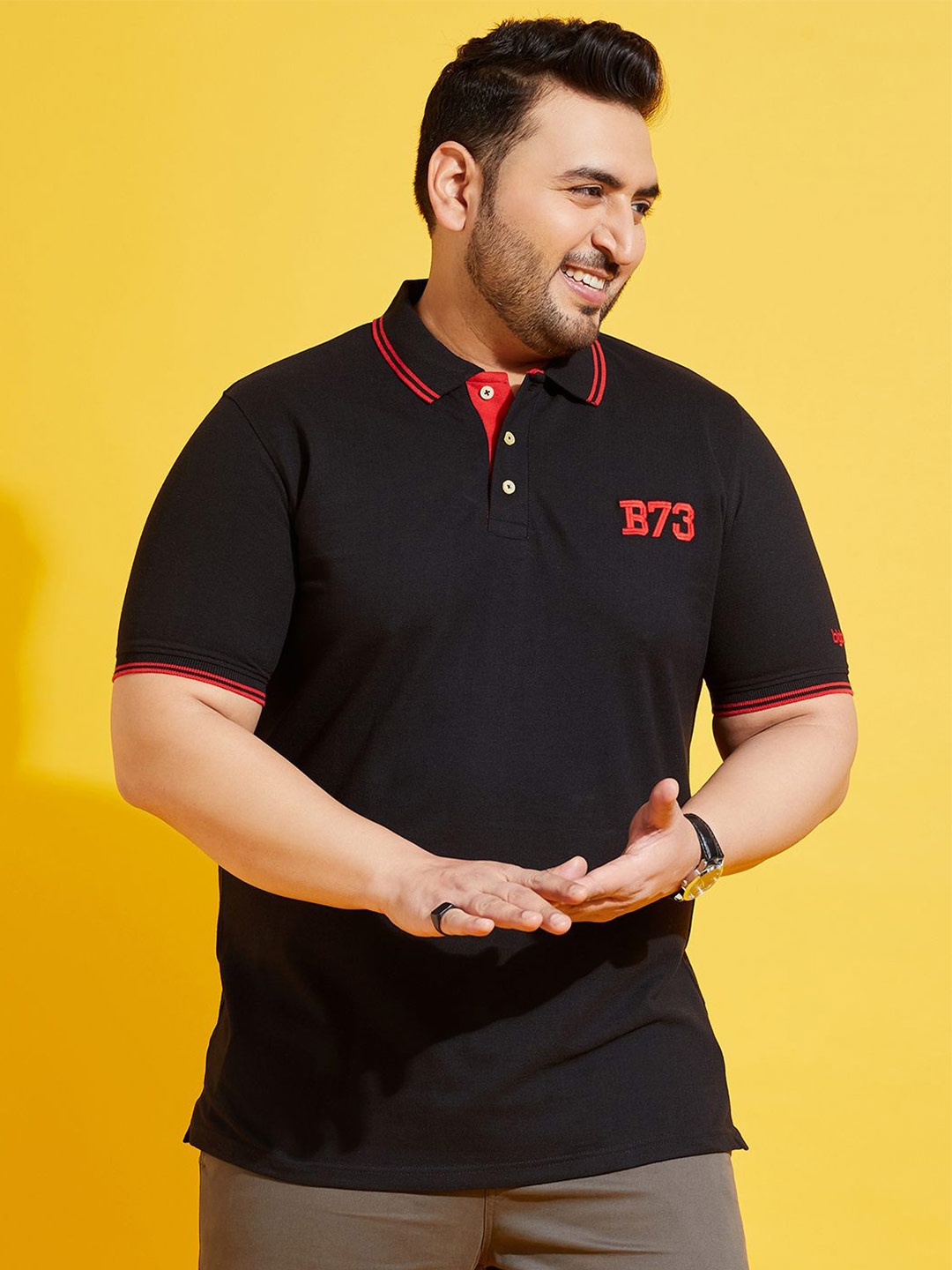 

bigbanana Men Solid Polo Collar Cotton Bio Finish Plus Size T-shirt, Black