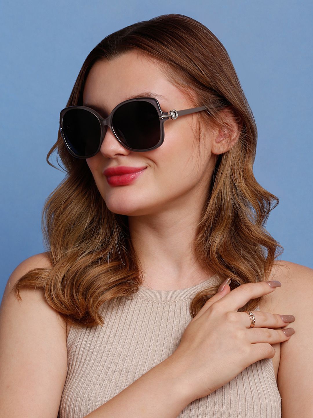 

SUNNIES Women Oversized Sunglasses with Polarised Lens, Black