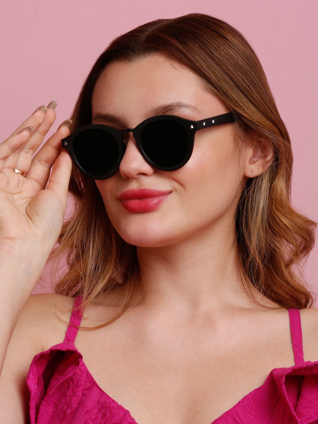 

SUNNIES Women Round Sunglasses with Polarised Lens, Black