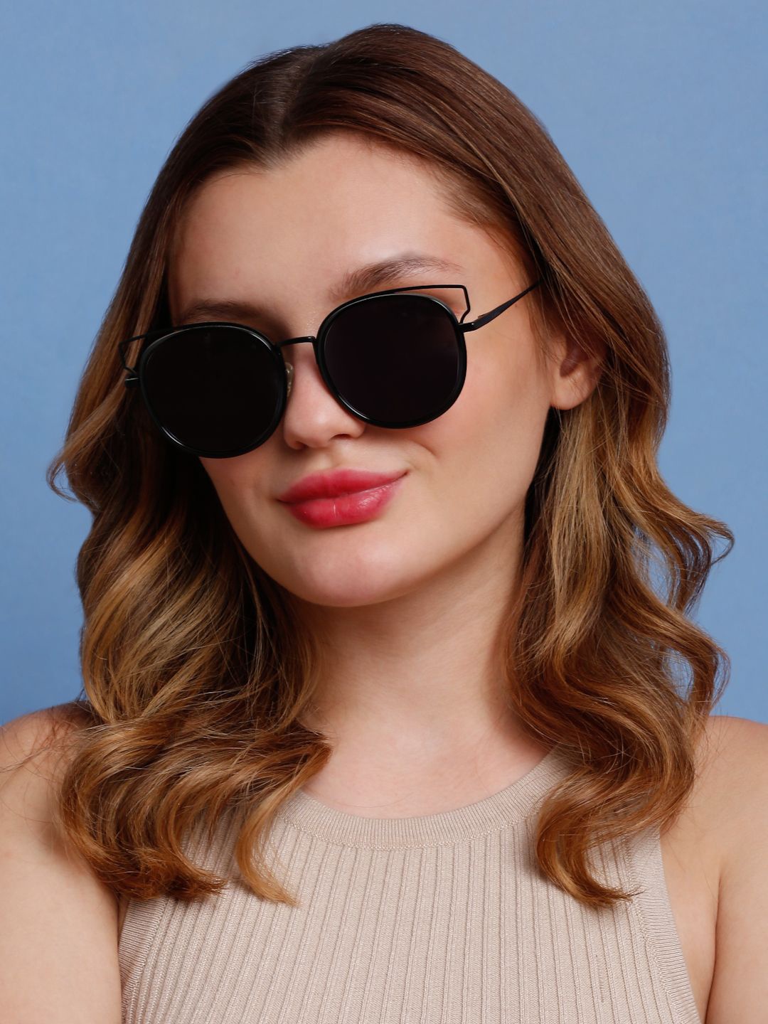 

SUNNIES Women Round Sunglasses with Polarised Lens, Black