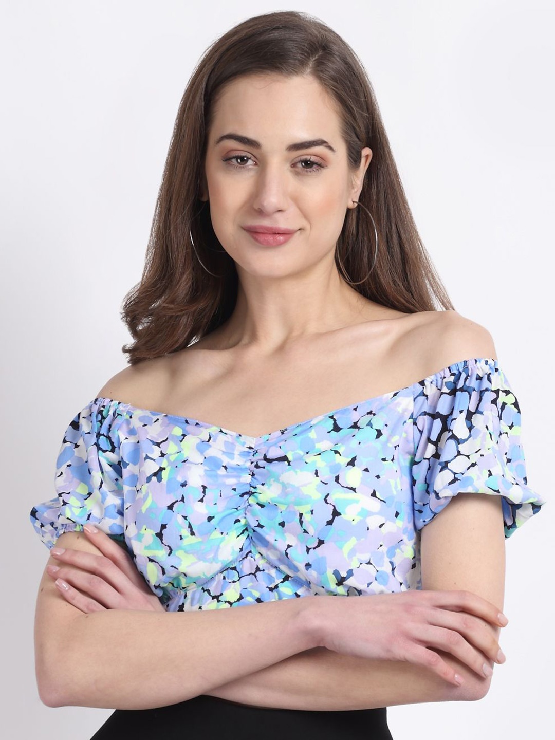 

Global Republic Floral Print Off-Shoulder Bardot Crop Top, Blue