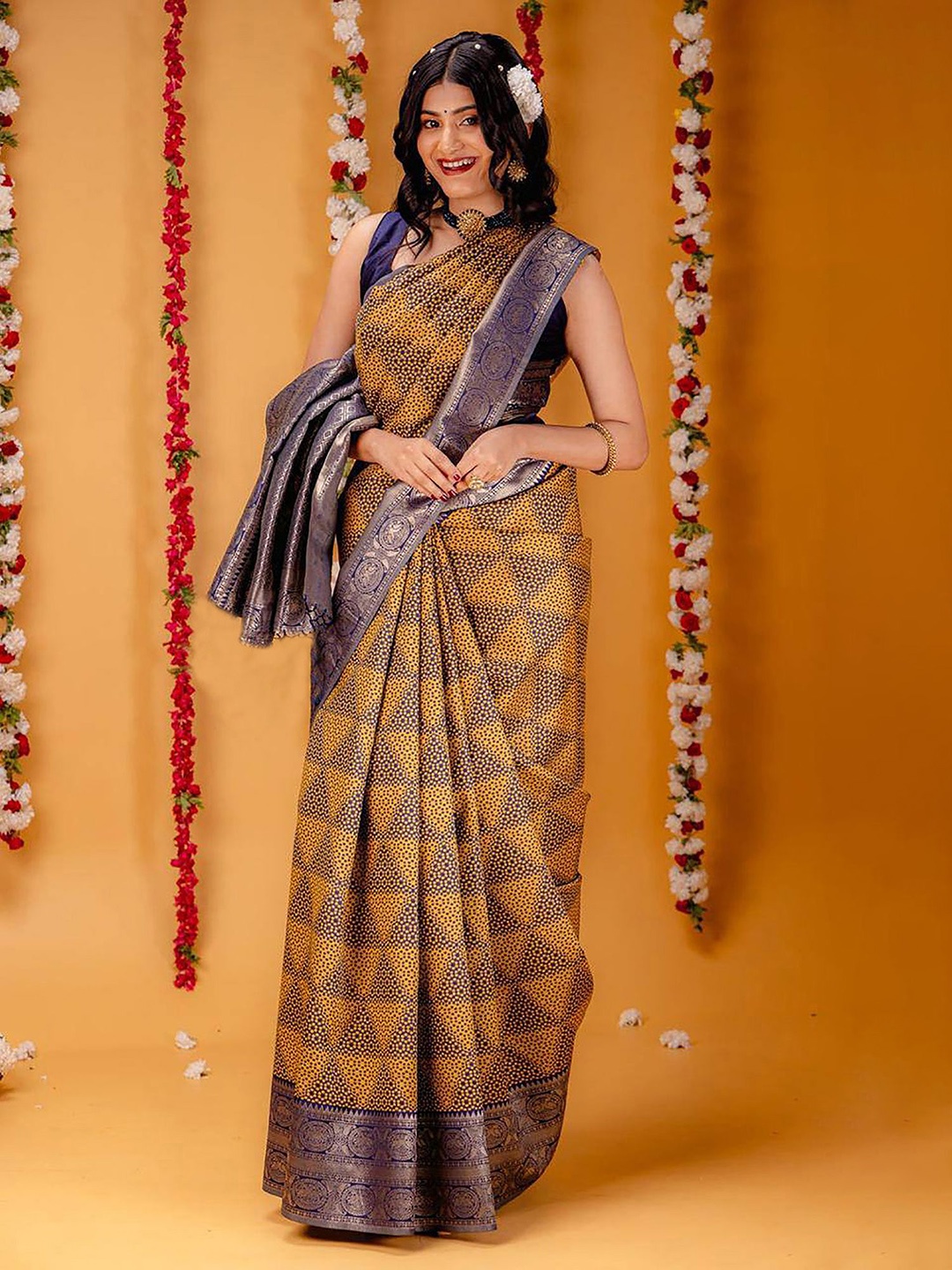 

KALINI Woven Design Zari Banarasi Saree, Mustard