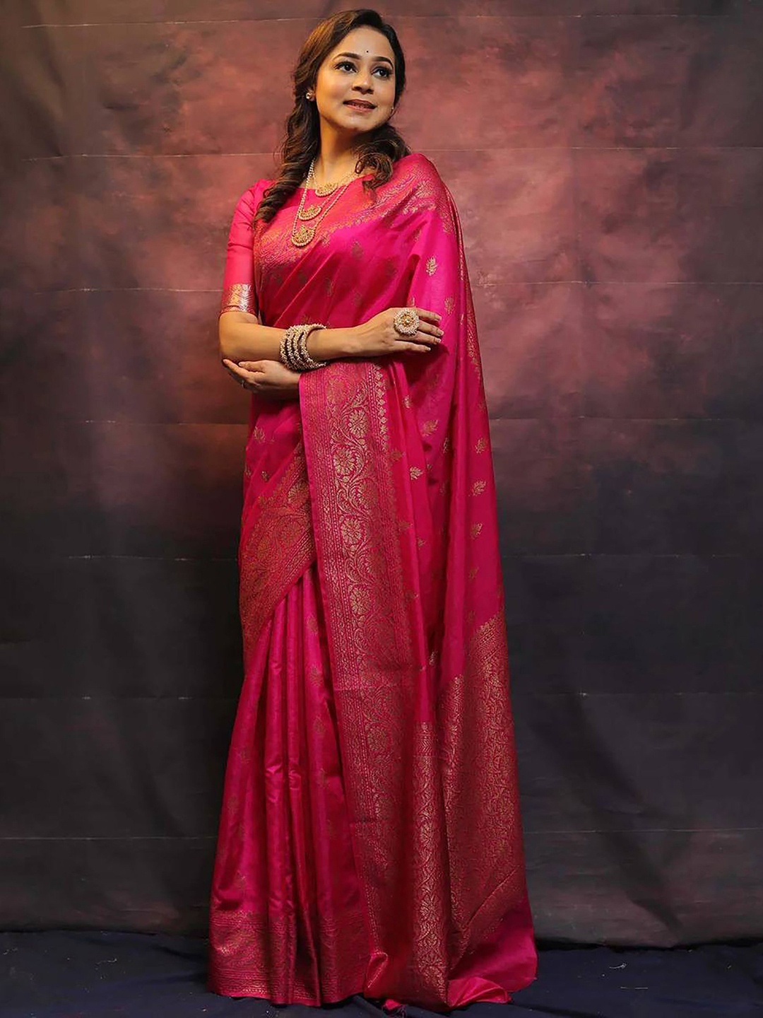 

KALINI Woven Design Zari Banarasi Saree, Pink