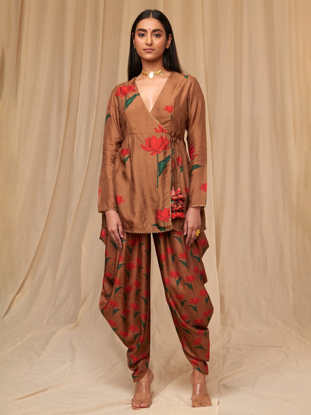 

Masaba Printed Tunic With Dhoti Pants, Brown