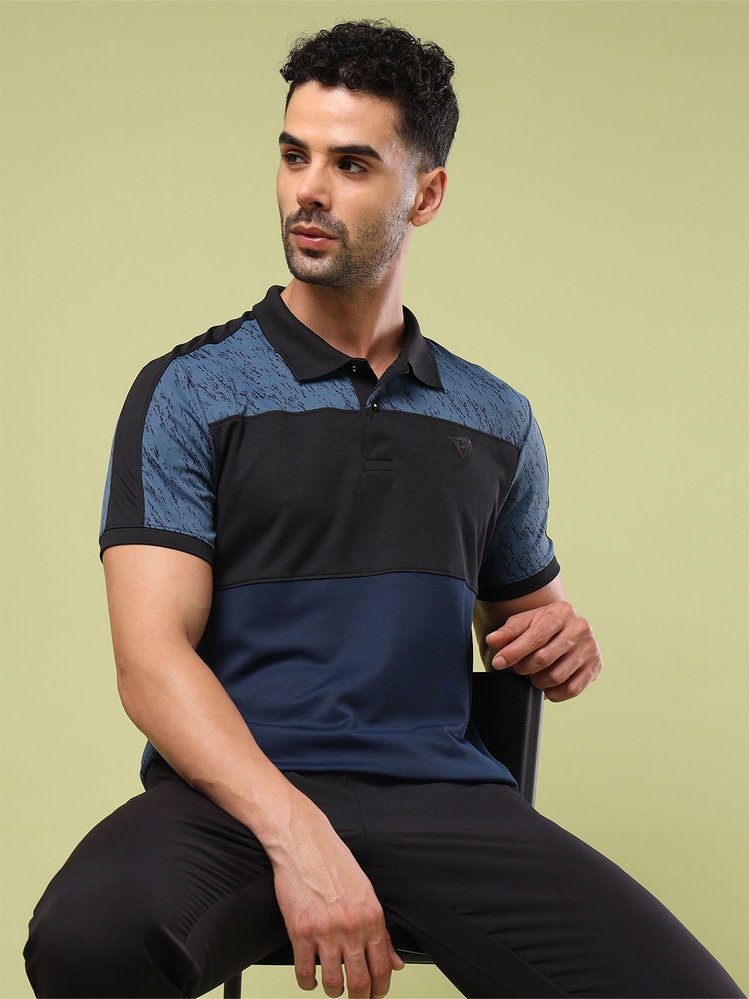 

Technosport Men Colourblocked Slim Fit Polo UPF50 Sports T-shirt, Navy blue