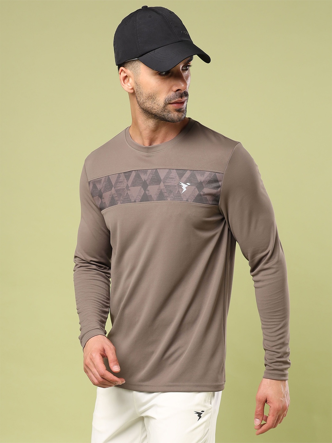 Technosport Men Abstract Printed Round Neck UPF50 Slim Fit T-shirt, Grey
