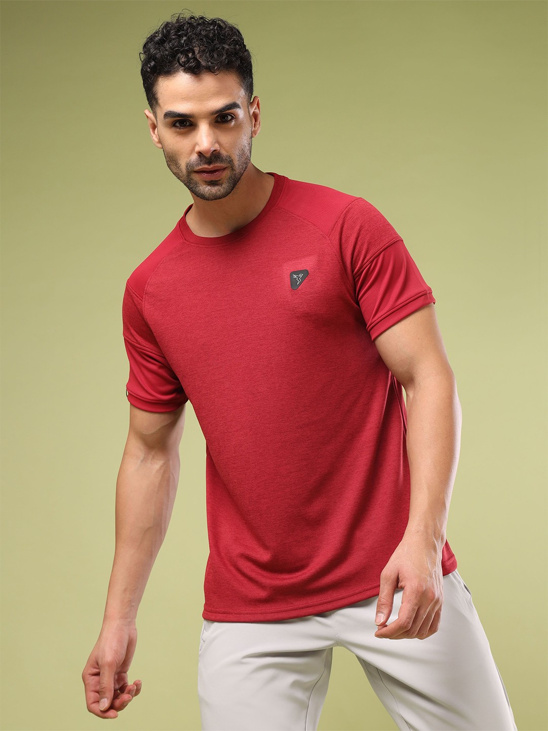 

Technosport Men Solid Round Neck UPF50 Sports T-shirt, Red