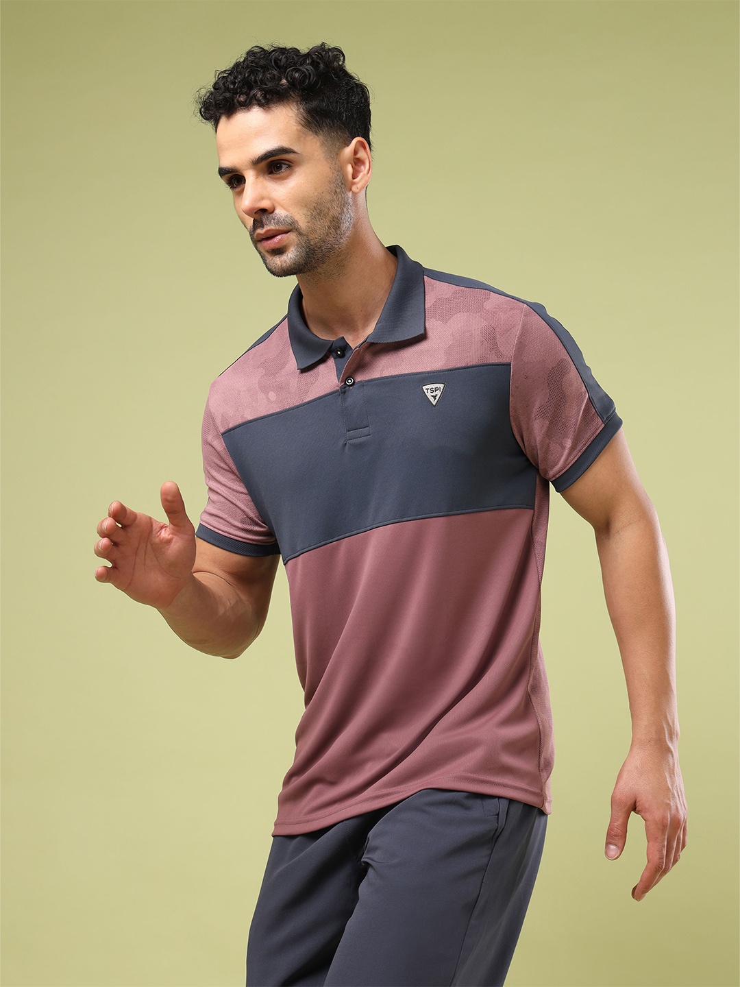 

Technosport Men Colourblocked Slim Fit Polo UPF50 Sports T-shirt, Purple