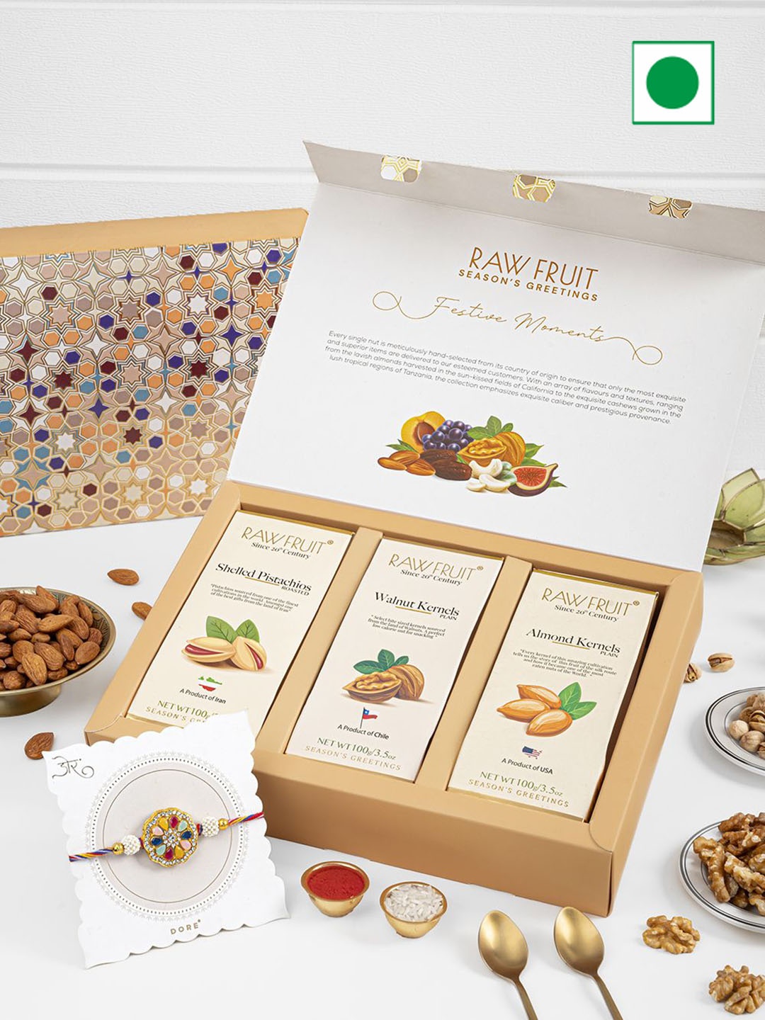 RawFruit Dry Fruit Gift Pack & Rakhi Set, Brown