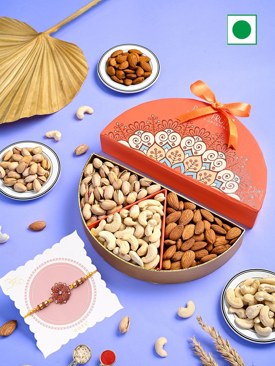

RawFruit Rakhi & DryFruits Gift Set, Orange