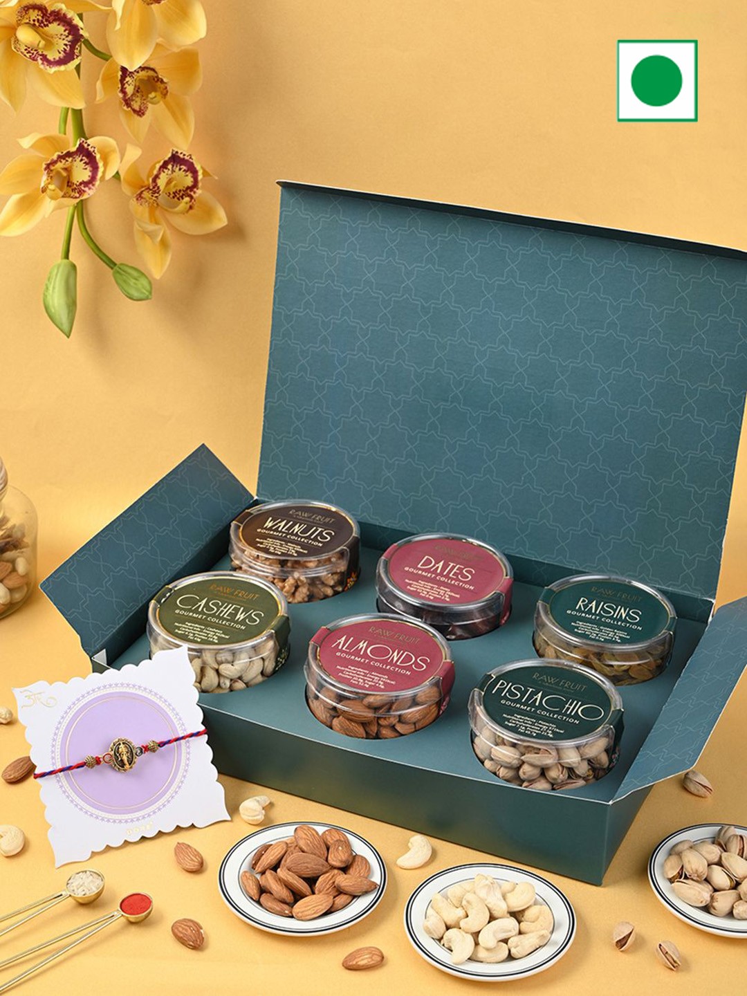 

RawFruit Set of 1 Rakhi & Dry Fruits Gift Pack, Green