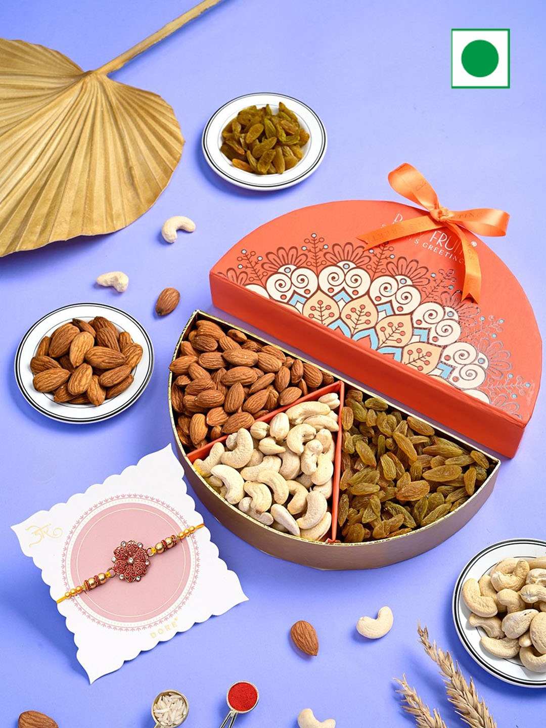 

RawFruit Set of 1 Rakhi & Dry Fruits Gift Set, Orange