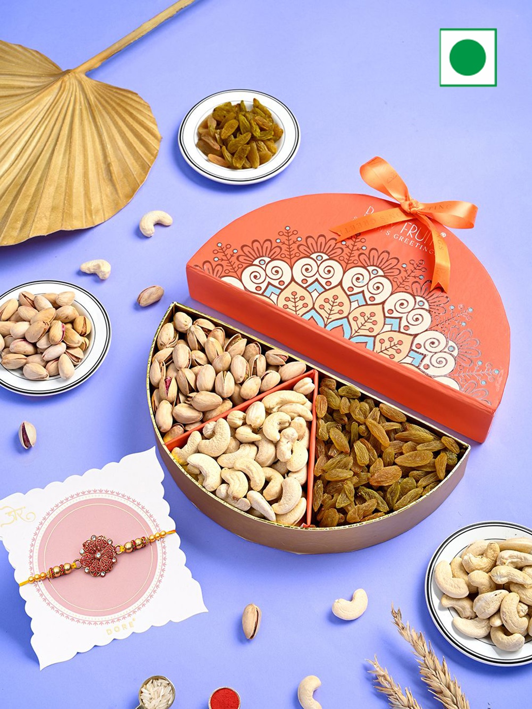 

RawFruit Rakshabandhan Special Rakhi & Dry Fruits Gift Set, Red