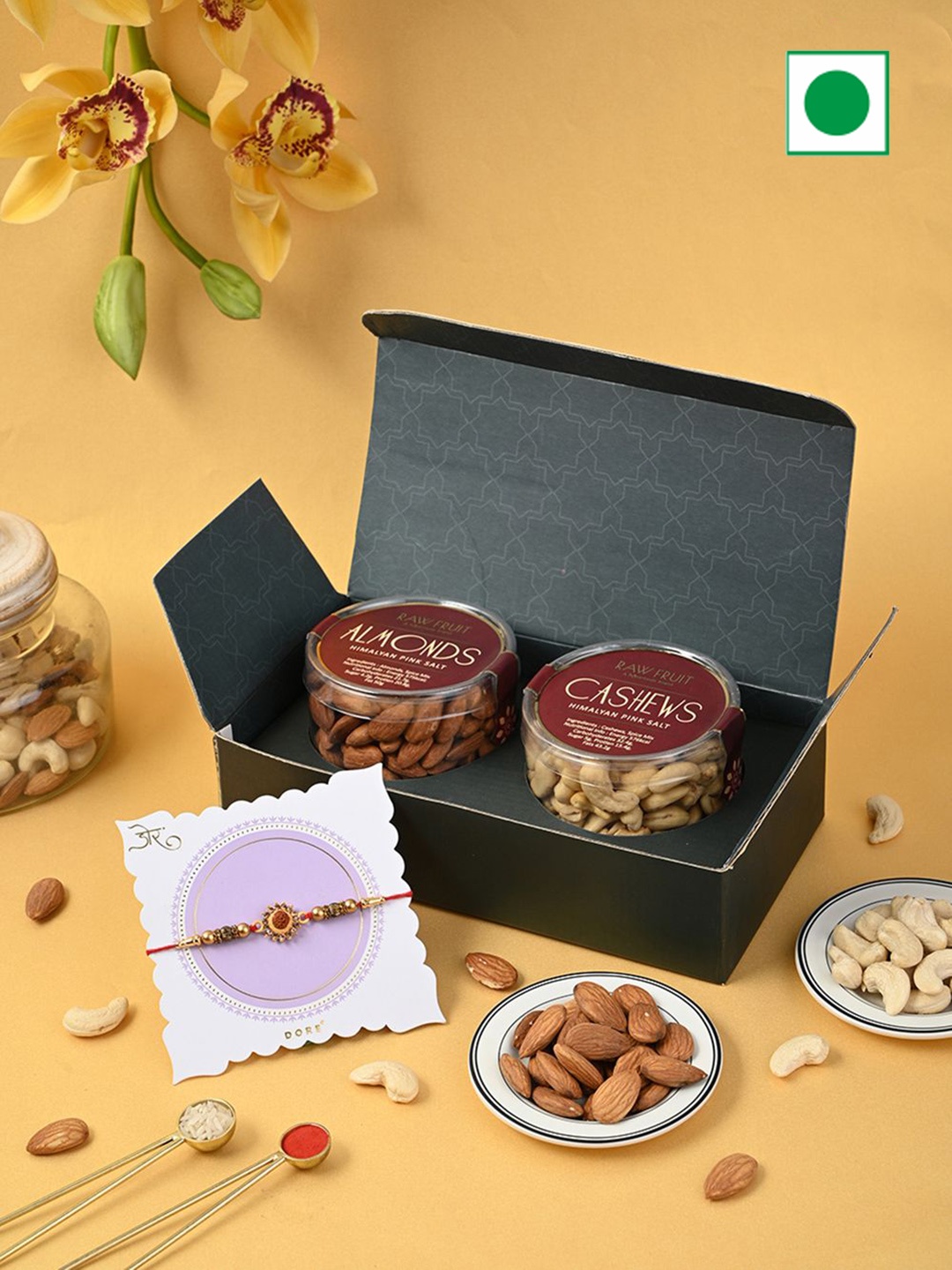 

RawFruit Set of 1 Rakhi & Dry Fruits Hamper, Green