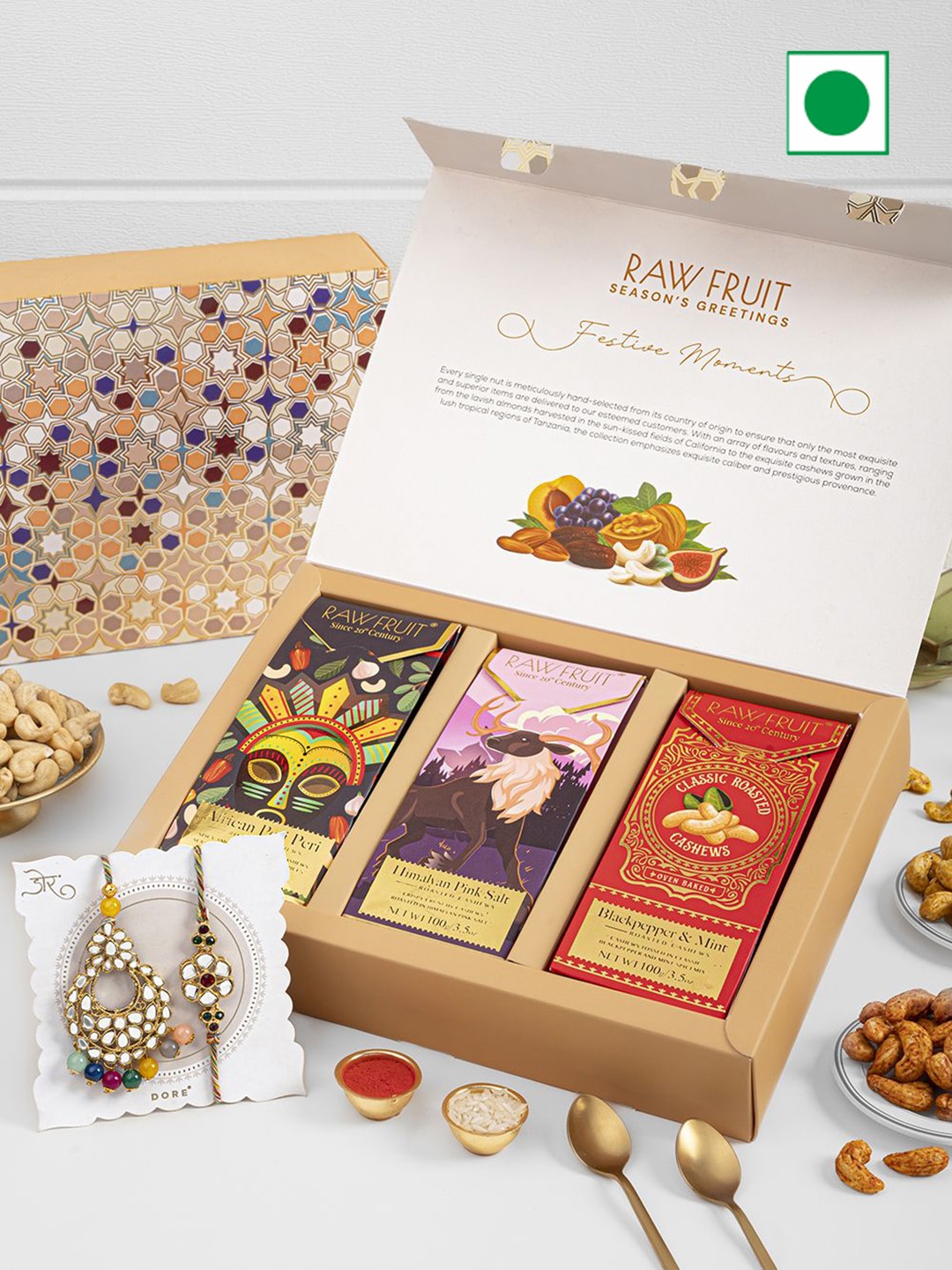 

RawFruit Dry Fruits & Bhaiya Bhabhi Rakhi Gift Box, Red