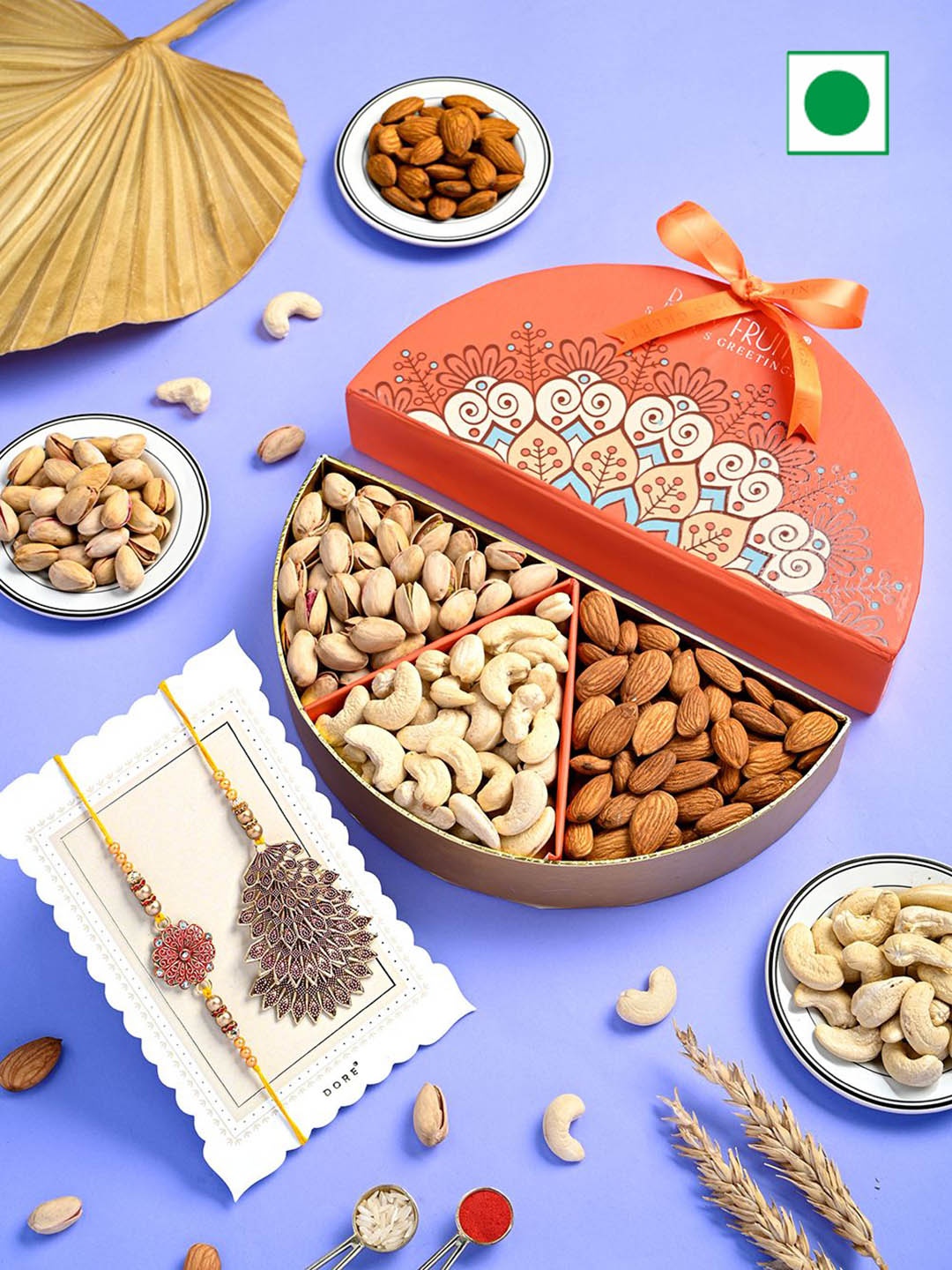

RawFruit Bhaiya Bhabhi Rakhi & Dry Fruits Gift Set, Orange