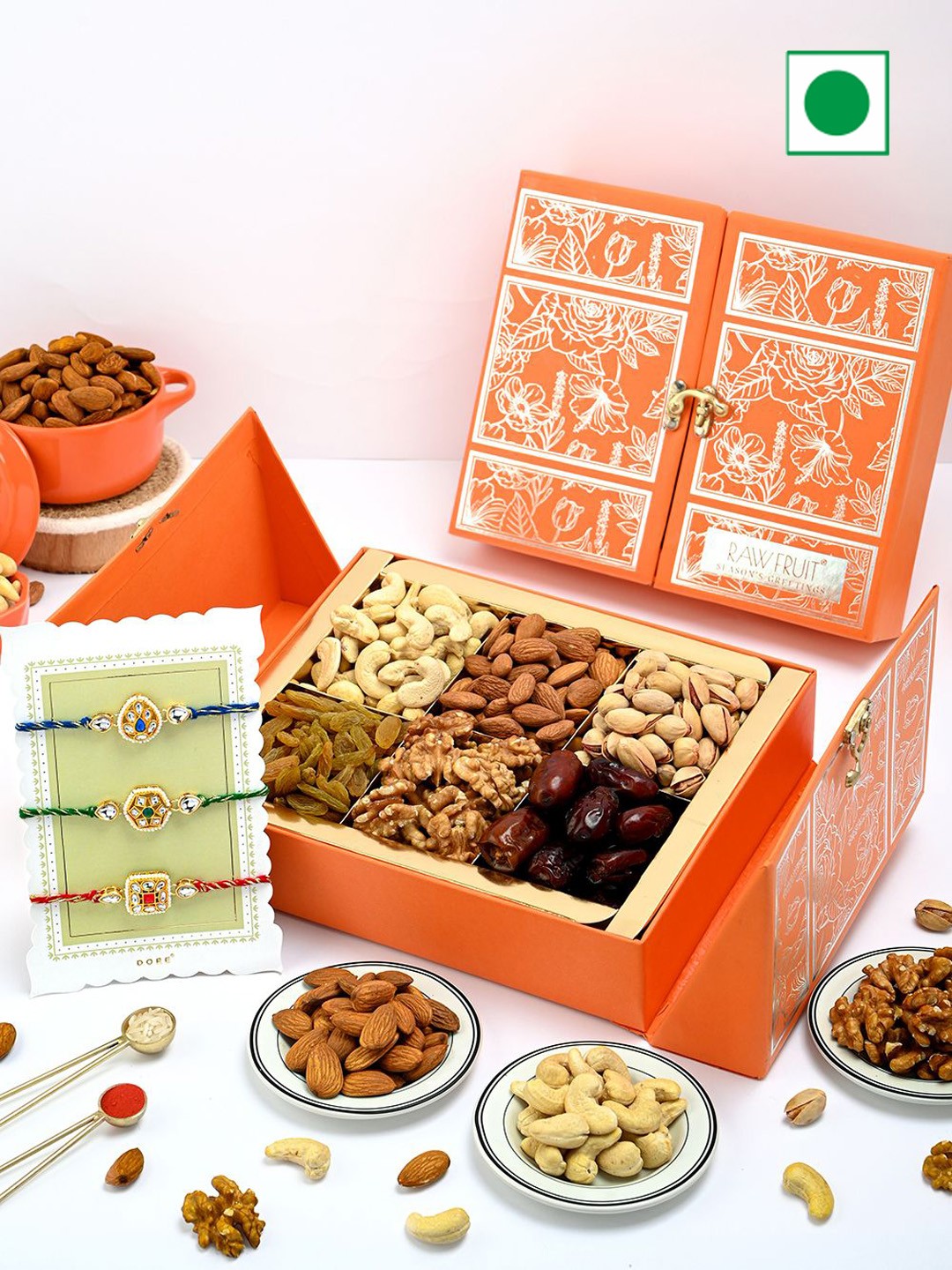 

RawFruit Set Of 3 Rakhi & Dry Fruits Rakshabandhan Gift Pack, Blue