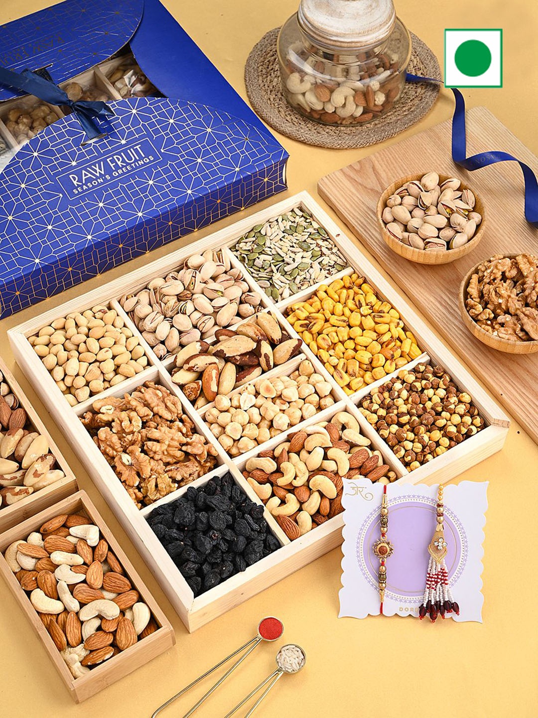 

RawFruit Dry Fruit & Bhaiya Bhabhi Rakhi Combo, Blue