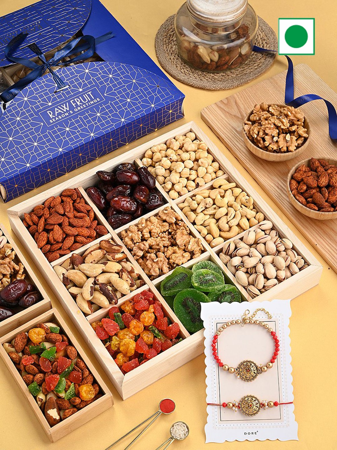 

RawFruit Premium Dry Fruits & Bhaiya Bhabhi Rakhi Set, Blue