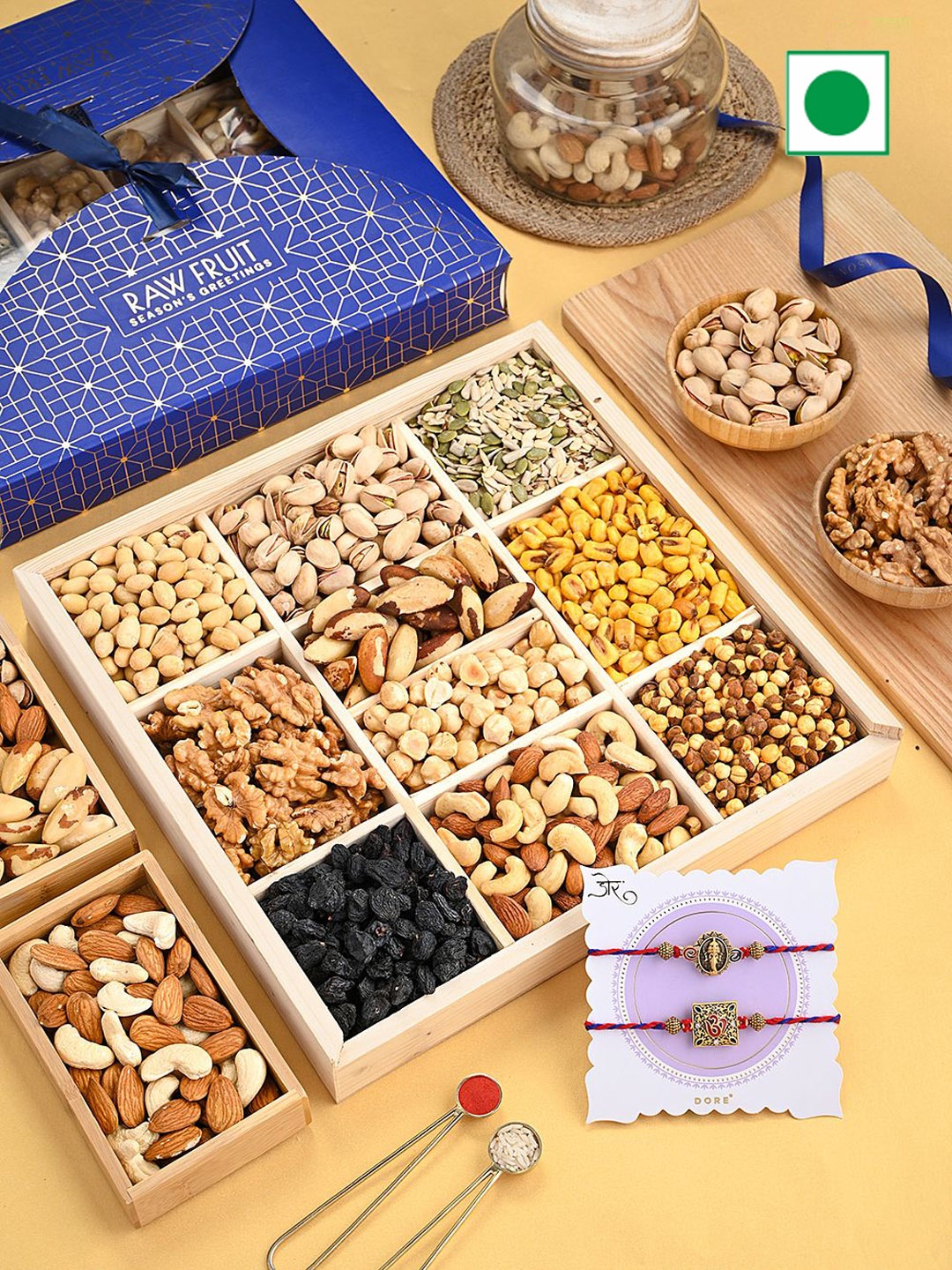 

RawFruit Dry Fruits & 2 Piece Rakhi Combo, Blue