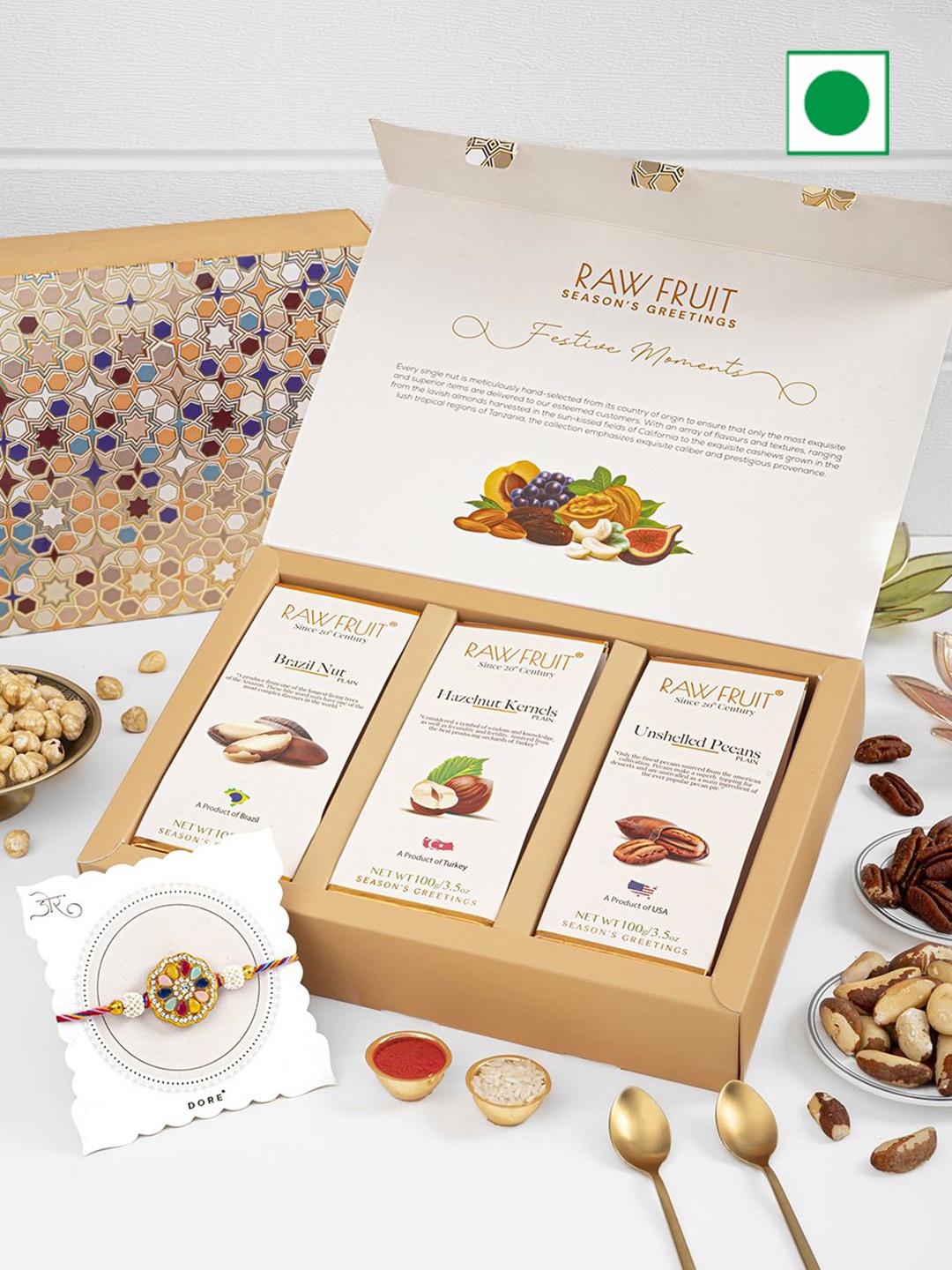 

RawFruit Dry Fruits & 1 Piece Rakhi Combo, Cream