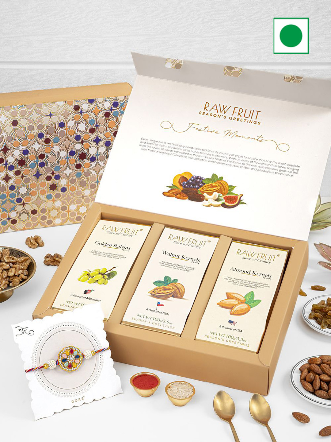 

RawFruit Dry Fruits Gift Box & 1 Piece Rakhi Set, Brown