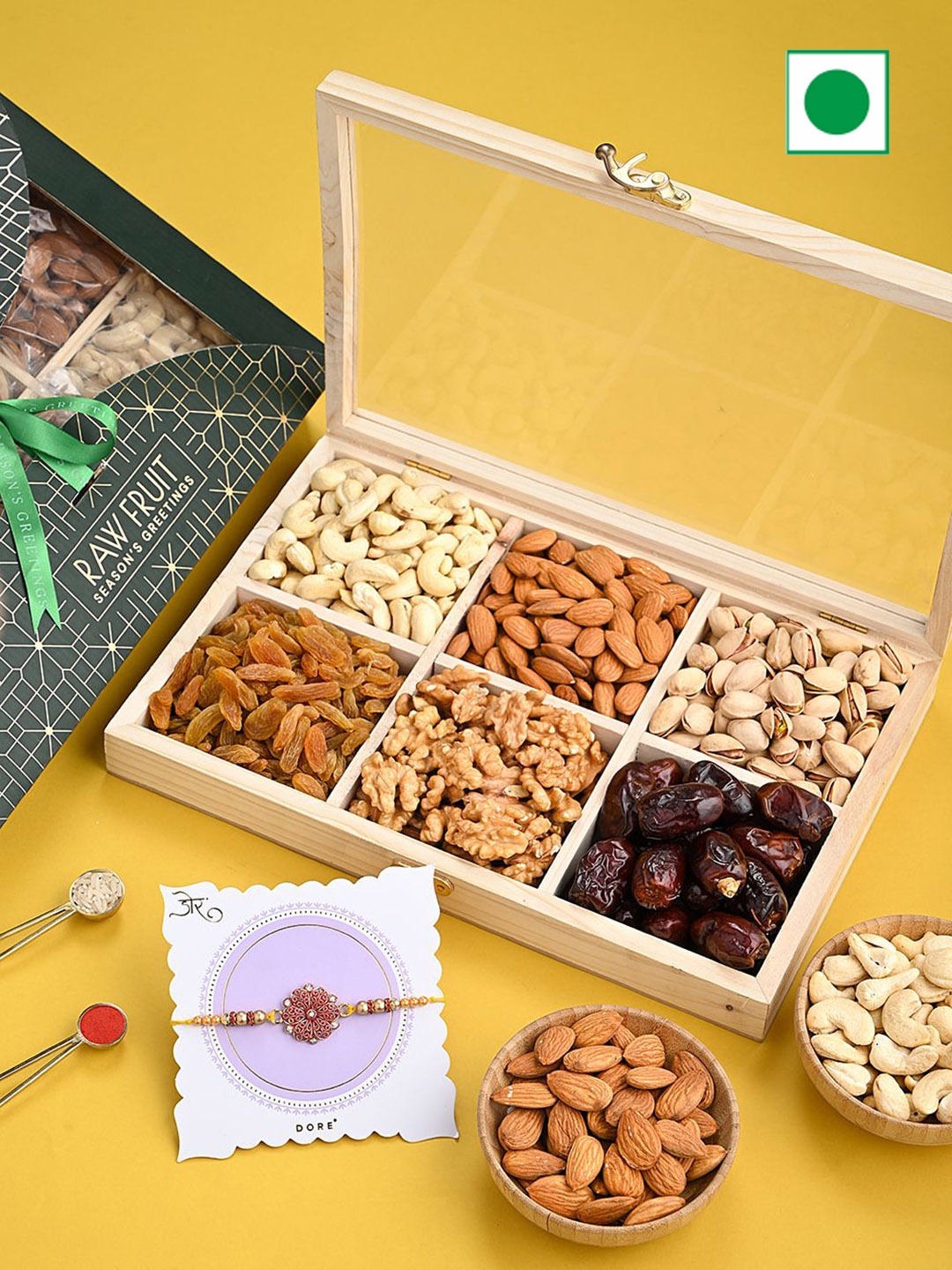 

RawFruit Dry Fruits & Rakhi Set, Green