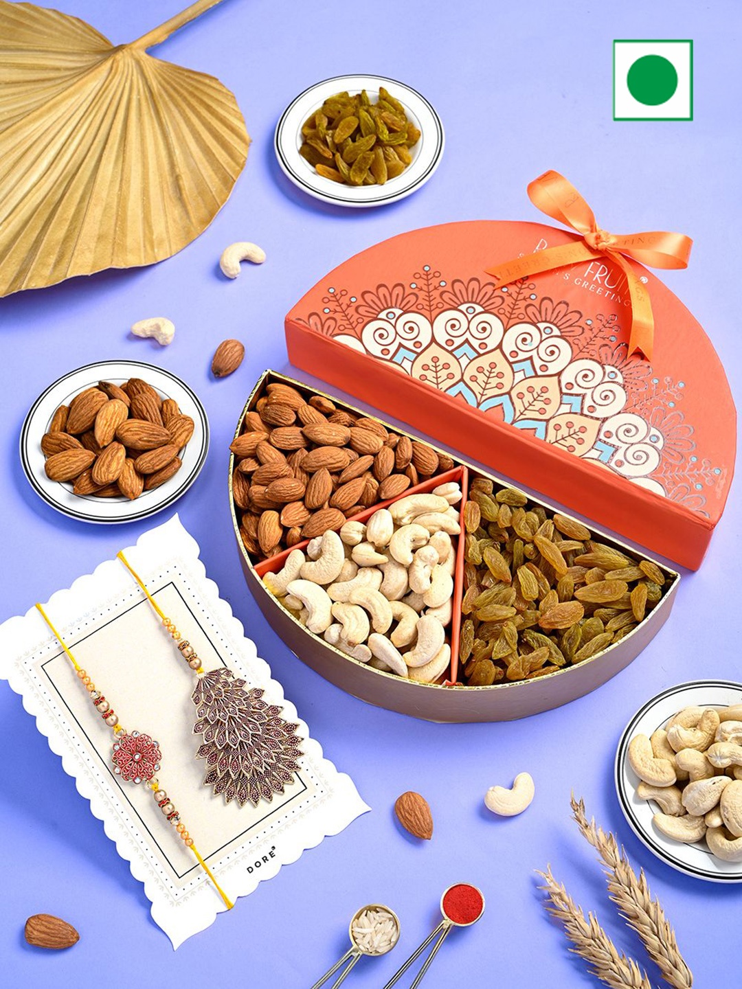 

RawFruit Bhaiya Bhabhi Rakhi & Dry Fruits Gift Set, Orange