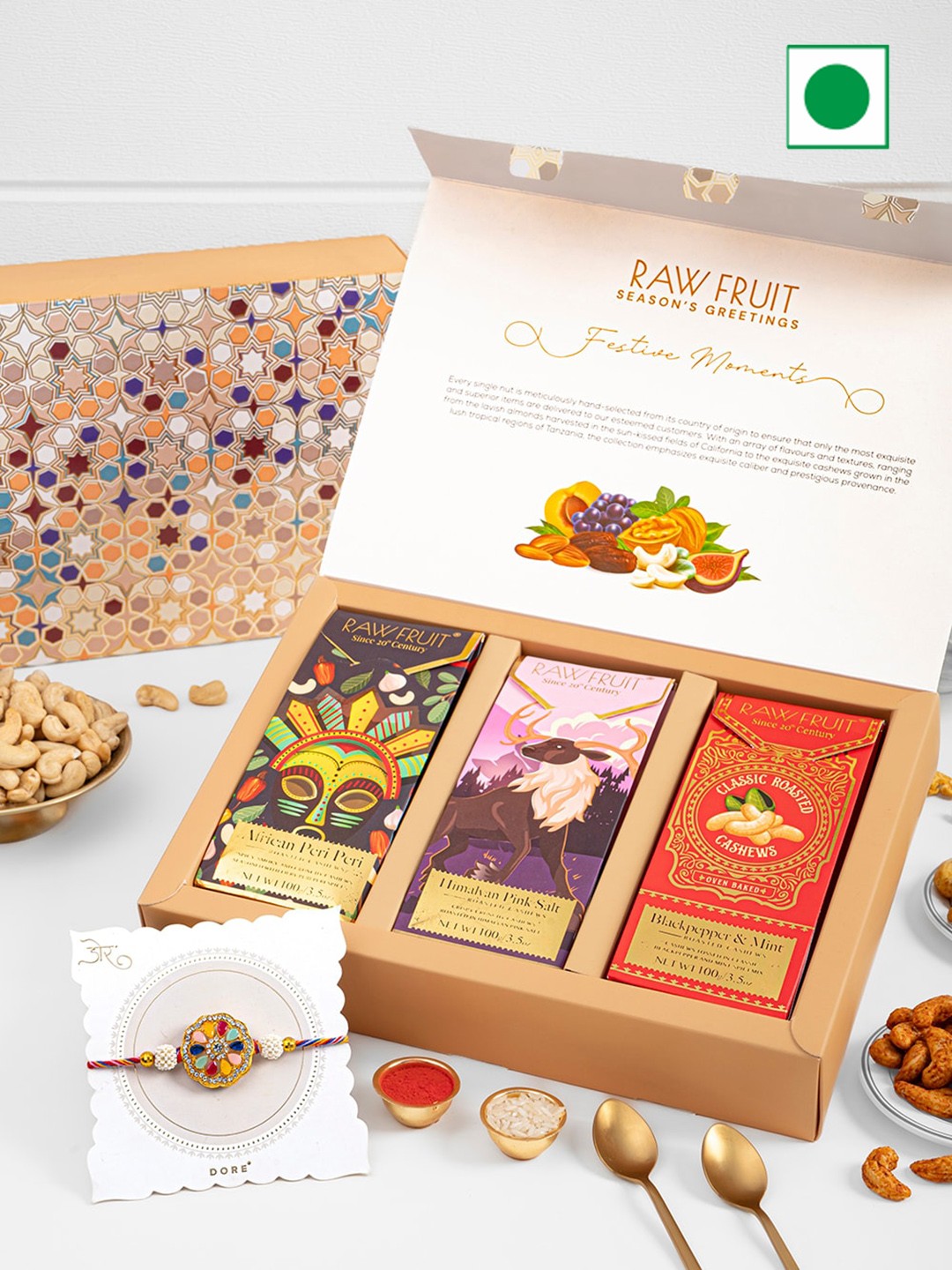 

RawFruit Dry Fruits Gift Box & 1 Piece Rakhi Set, Red
