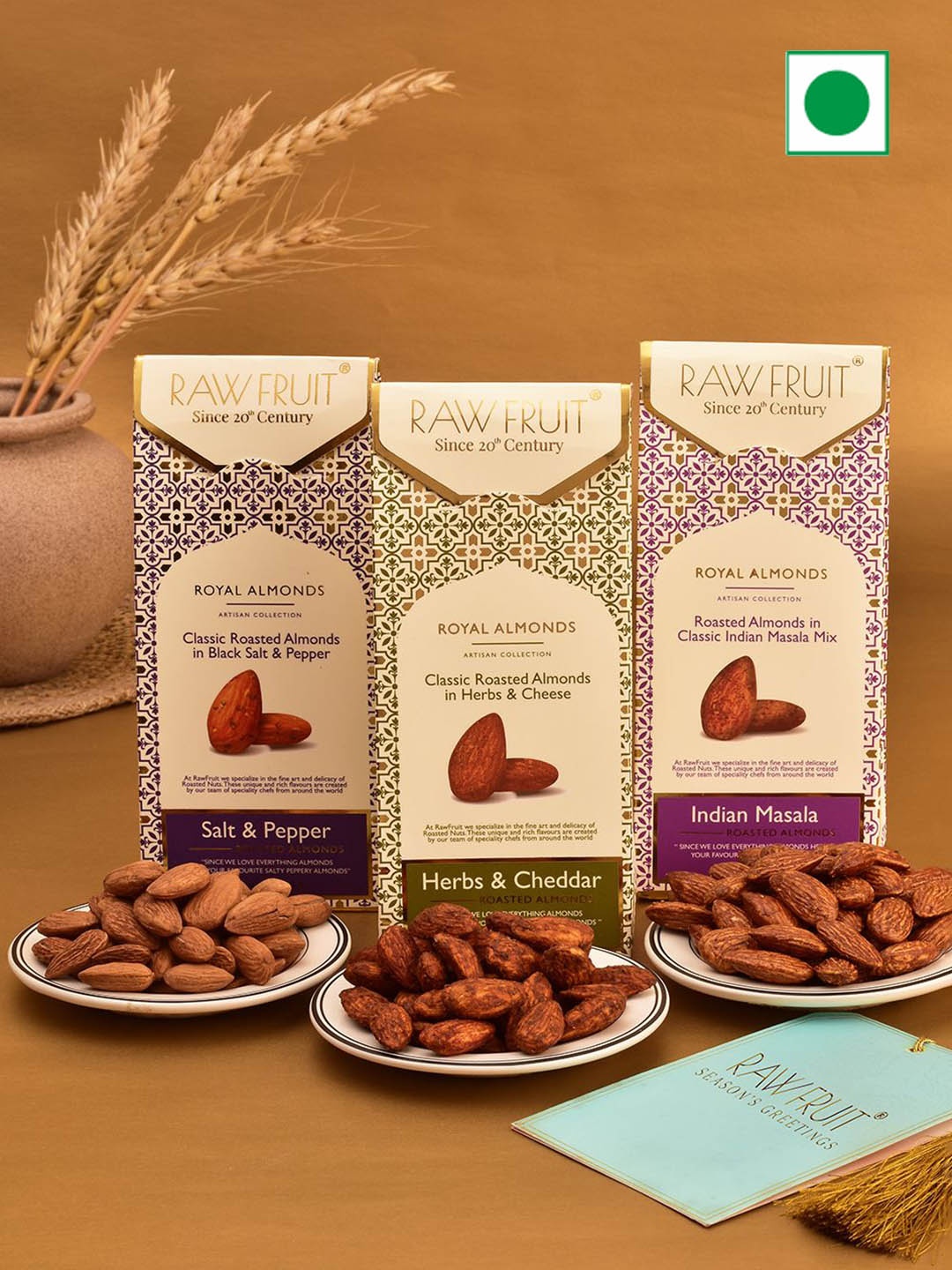 

RawFruit Dry Fruits & 3 Piece Rakhi Combo, Pink