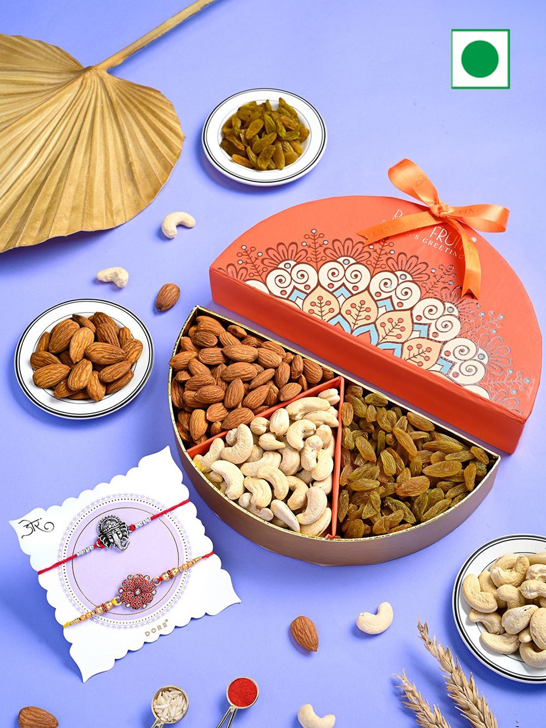 

RawFruit Set of 2 Rakhi & Dry Fruits Set, Orange