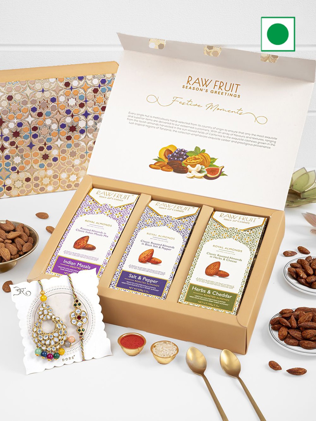 

RawFruit Dry Fruits Combo & Bhaiya Bhabhi Rakhi Set, Pink