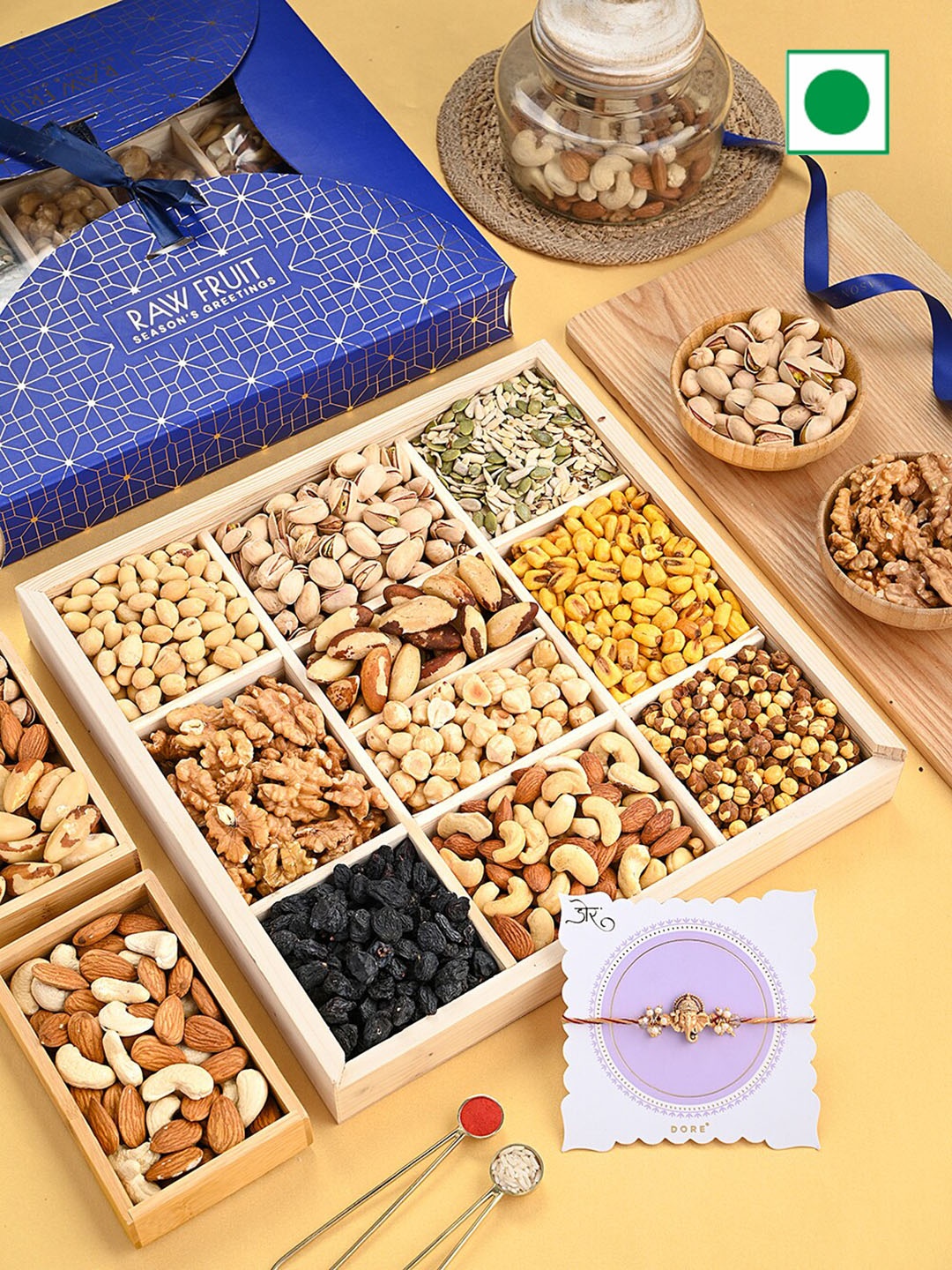 

RawFruit Dry Fruits Combo & 1 Piece Rakhi Set, Blue