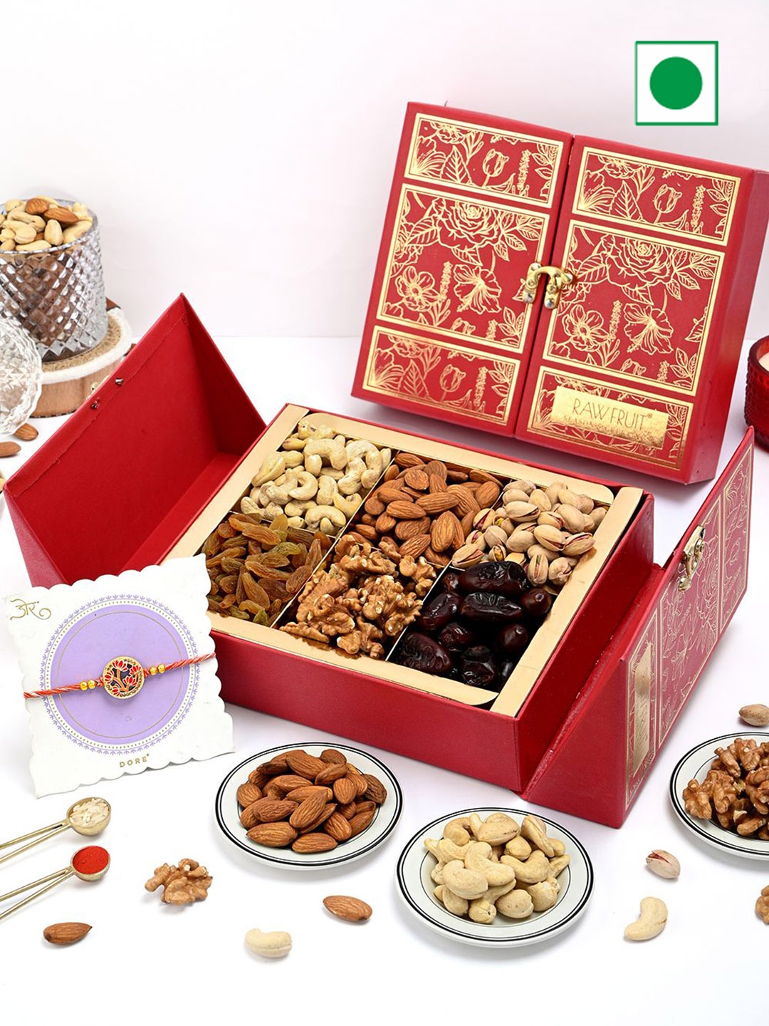

RawFruit Set of 1 Rakhi & Dry Fruits Combo, Red